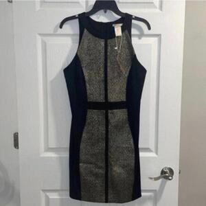 NWT Esley Black Fitted SILVER metallic Print Bodycon Party Event Dress